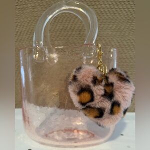 Soft and Fluffy Pink Leopard Heart Keychain / Hangbag Charm